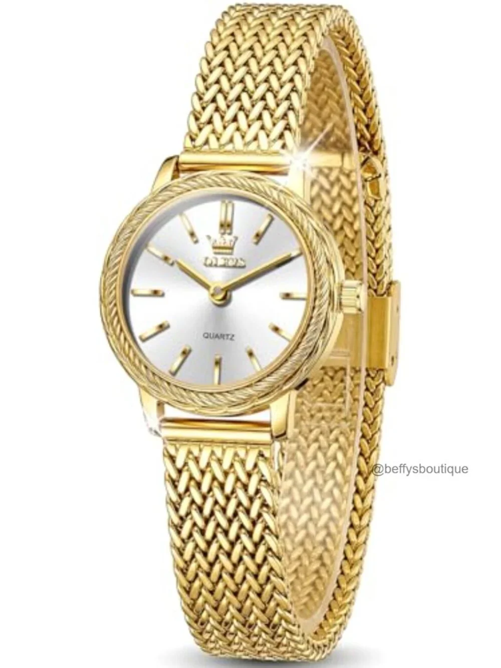 Women's Diamond Fashion Dress Watch with Date Gold Stainless Steel Bracelet